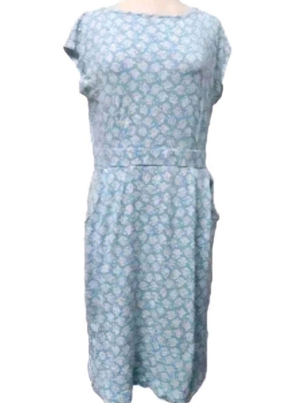 Boden Women's Florrie Jersey Blue Bird Cap Sleeve Dress Pockets Size 10 Regular